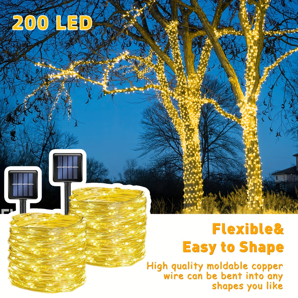 2 Pack of 104/39.3FT (300/100LED) Solar Outdoor Lights, Outdoor Solar String Lights, Copper Wire 12 Pattern Solar Tale Lights Garden Yard Tree Christmas Party Wedding (Warm White ) Nimh Battery with Cable Management Reel IP65