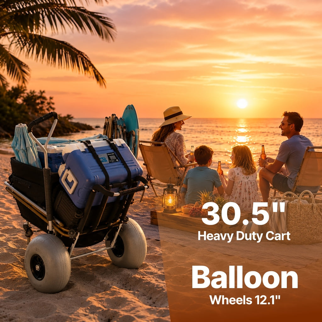 Foldable Beach Cart Cargo Rack, Heavy Duty Beach Gear Carrier with All-Terrain Sand Wheels for Beach, Camping And Fishing