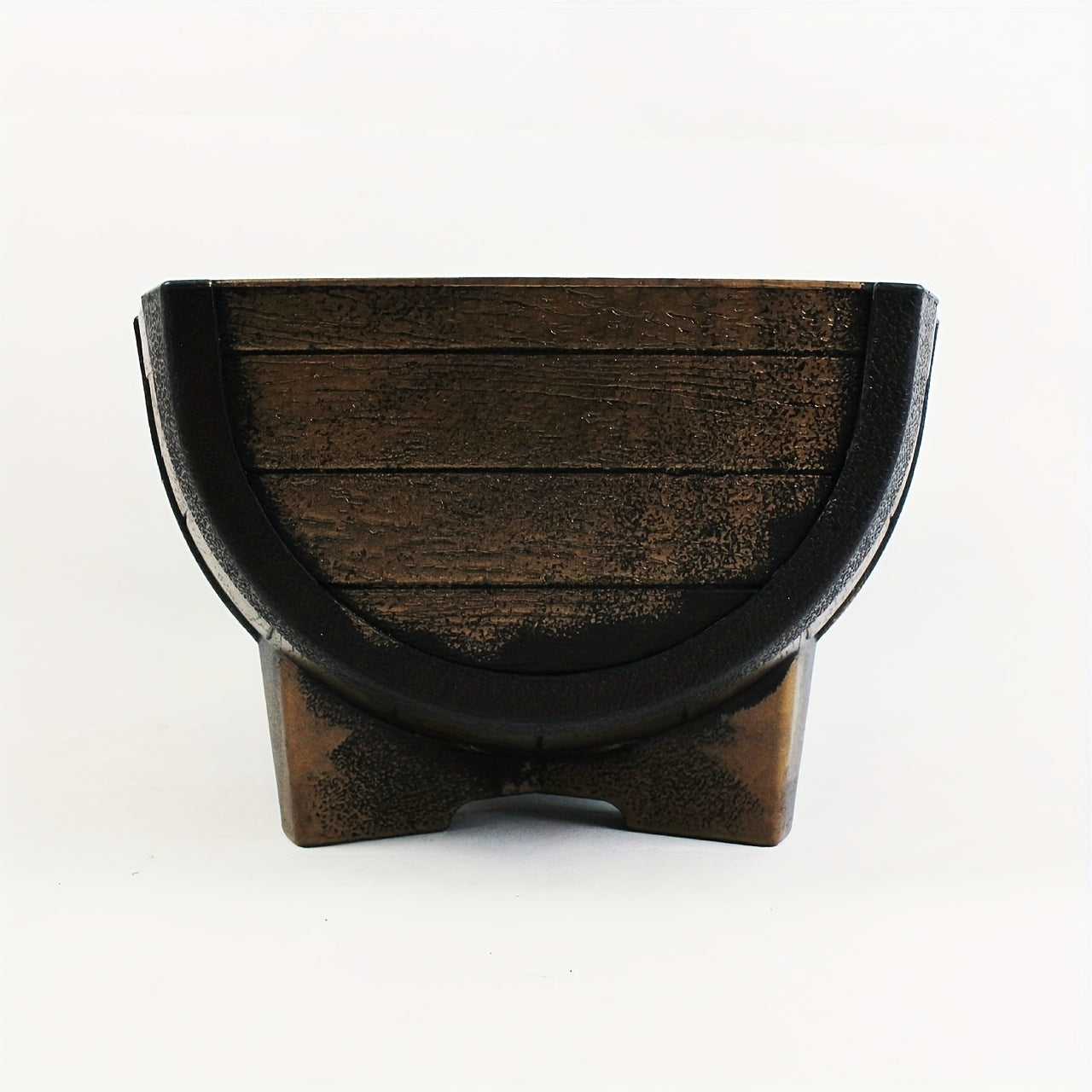 Large Diameter 16.54inch Creative Gardening Vintage Imitation Wooden Tub Plastic Flower Pot, Large Thickened Plastic Planting Pot, Faux Weathered Balcony Planter with Drainage Tray