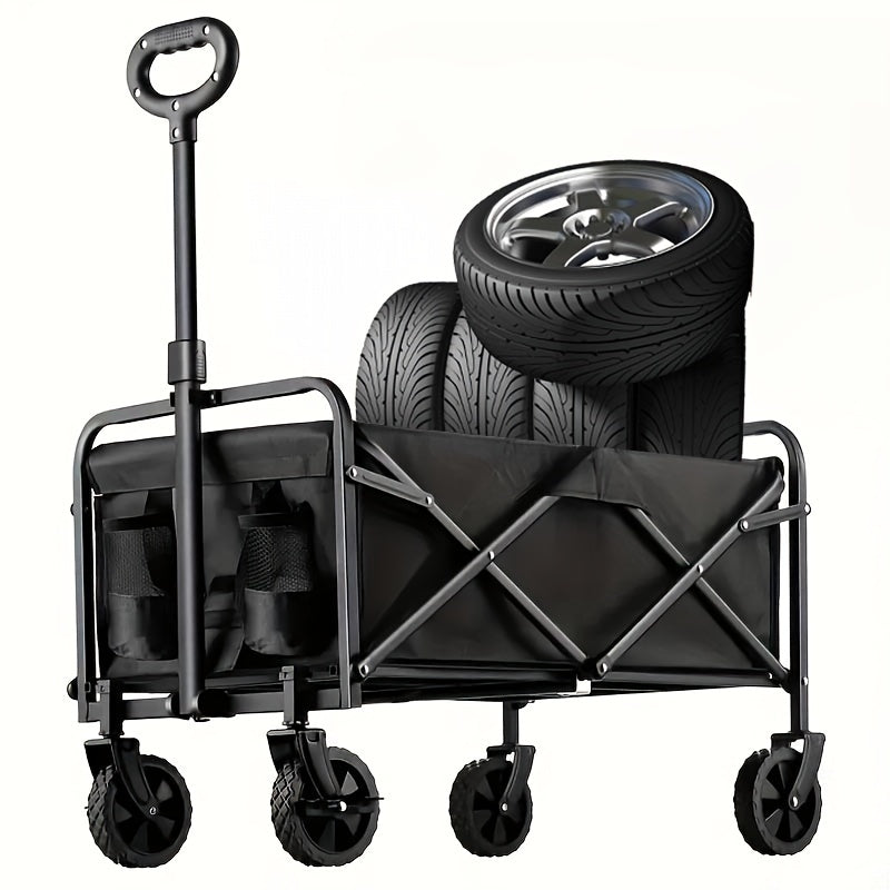 Car Portable Folding Station Wagon - Folding, Heavy Duty Wheels, Multi-functional for Beach, Camping & Grocery Shopping -  Can Carry 330lbs - For Outdoor Enthusiasts & Families