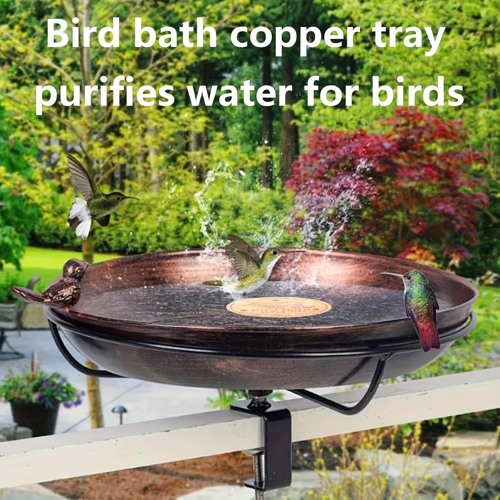 2 Copper Bird Bath Dishes, 2mm Thick Reinforced Copper Cleaning Dishes, Designed for Bird Bathing, with Three-point Support Ensuring Clean Water All Year Round, Compatible with All Outdoor Bird Bath Bowls