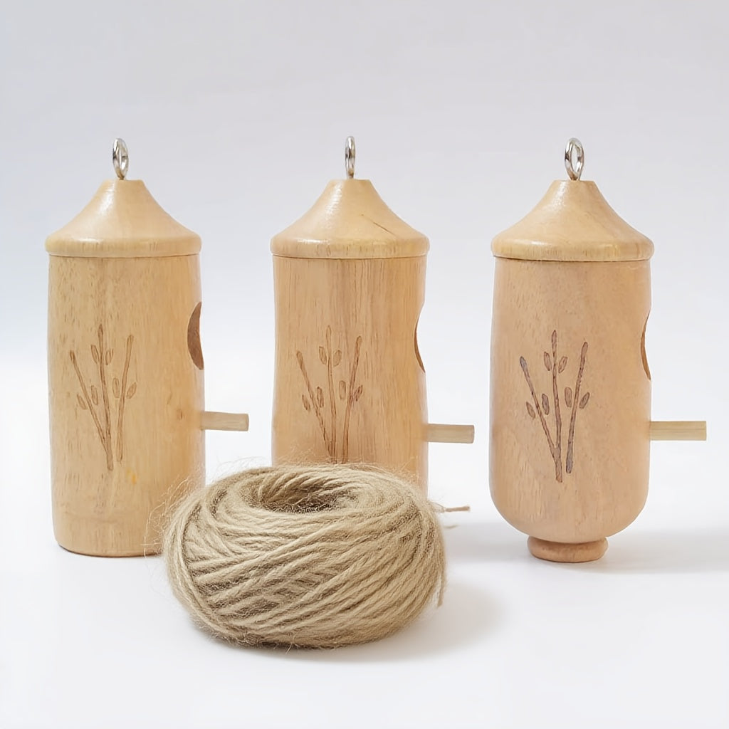 3pcs Natural Wood Hummingbird House & Bird Feeder - Rustic Outdoor Garden Nest Suitable for Hanging, Bird Shelter with Feeder, Wood for, Balcony, Garden Decor - Gift for Bird Lovers