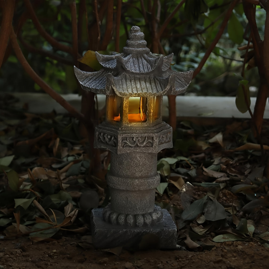 Solar Pagoda Light IPX4, Japanese Pathway Light, Solar Outdoor Statue, Garden Light, Zen Pagoda Decorative Light for Courtyard and Porch, Light Control Light, Outdoor Statue