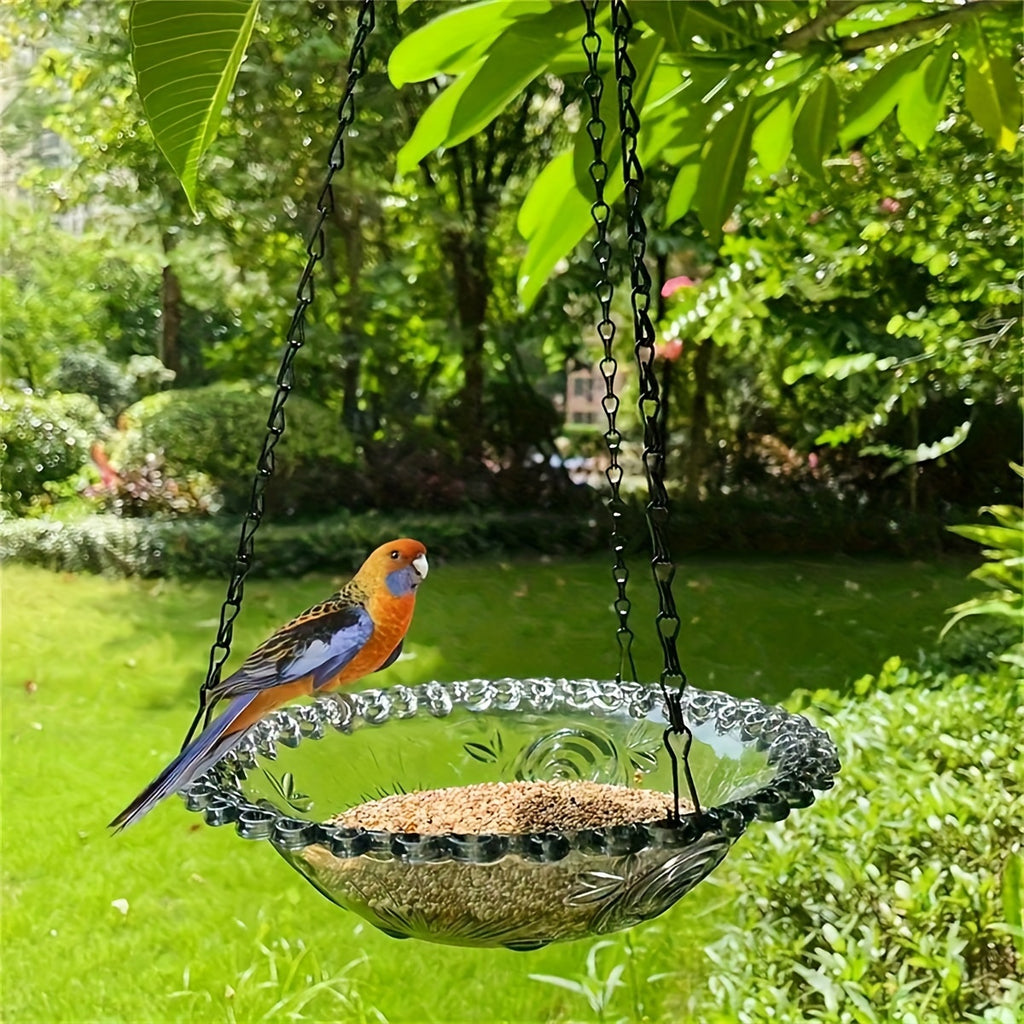 Elegant Hanging Bird Feeder with Chain - Durable PVC, Ideal for Outdoor Gardens & Balconies, Attracts Various Bird Species with Water-Filled Basin, Bird Feeders for Outside