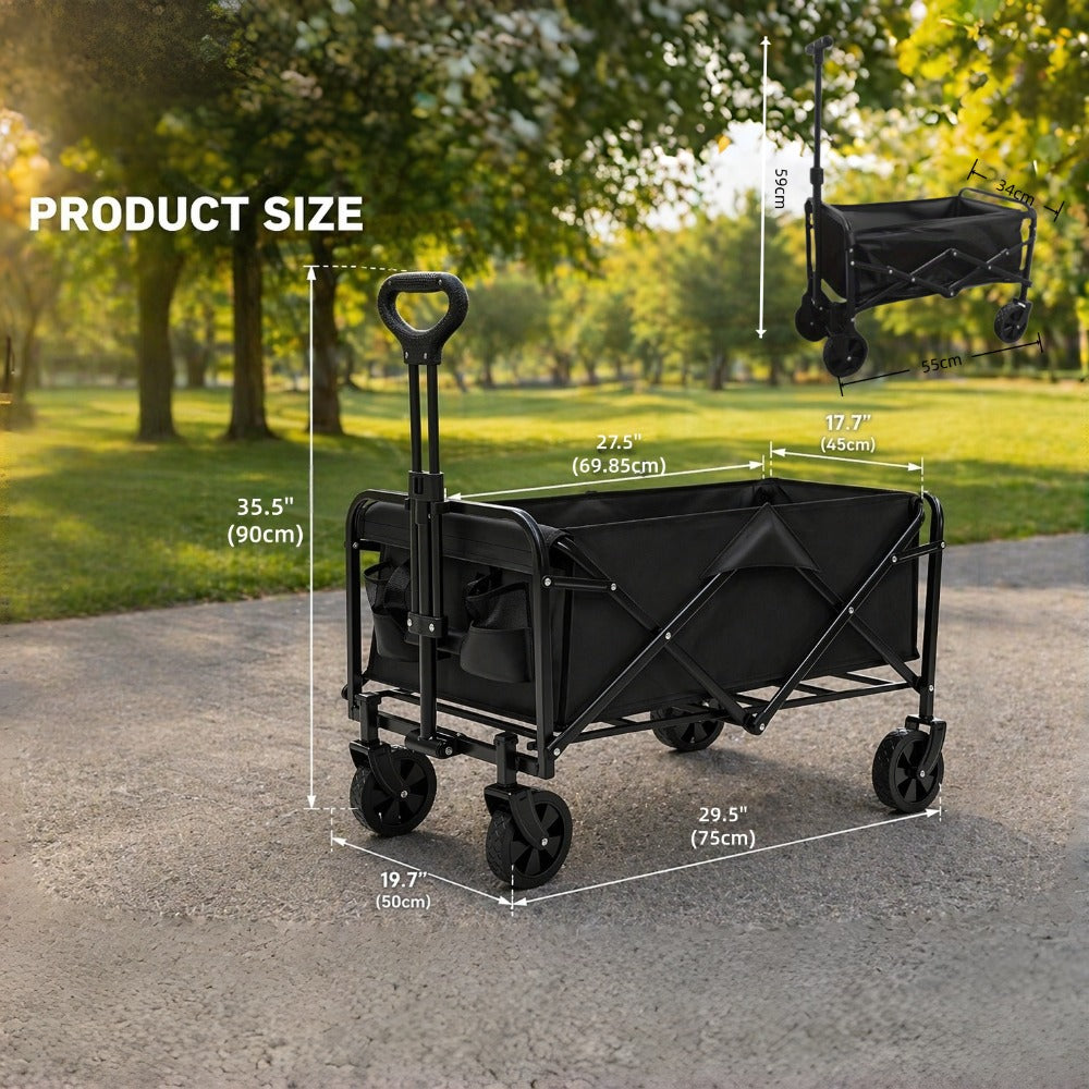 Heavy Duty Foldable Wagon Cart, 650LBS Load Bearing, Stainless Steel Frame, 600D Oxford Fabric, All Terrain Utility Cart with Swivel Wheels And Adjustable Handle, Multipurpose Portable Cart for Camping, Beach, Gardening Cart