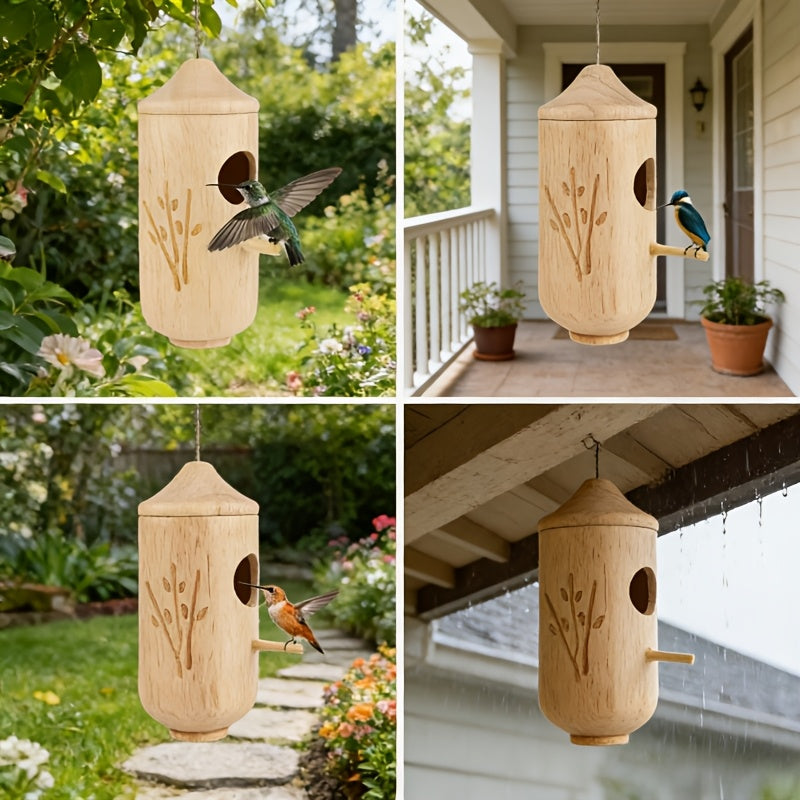 3pcs Natural Wood Hummingbird House & Bird Feeder - Rustic Outdoor Garden Nest Suitable for Hanging, Bird Shelter with Feeder, Wood for, Balcony, Garden Decor - Gift for Bird Lovers