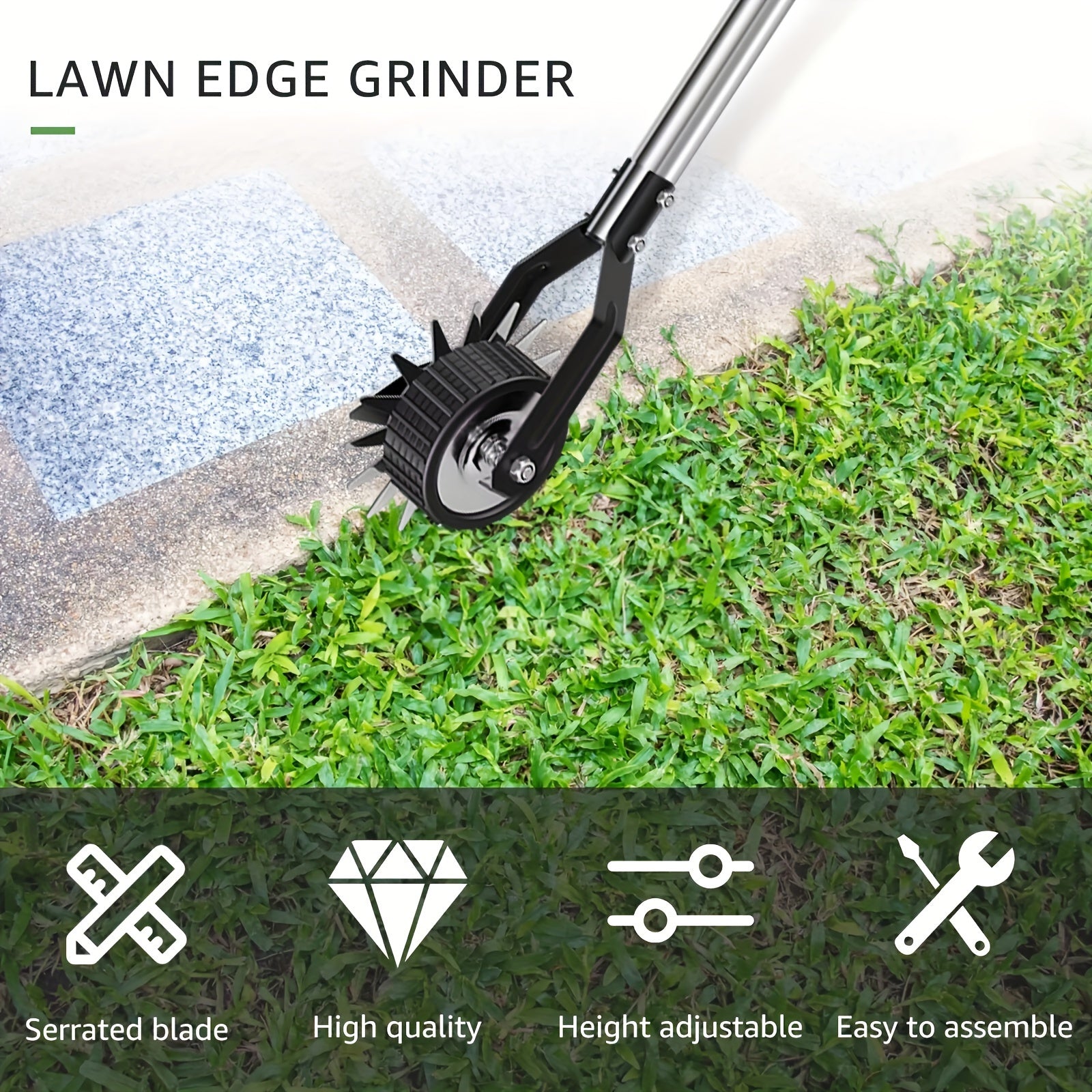 The Sakerplus Wheeled Lawn Trimmer - Features a 3/4 Stainless Steel Handle - And Is Designed for Manual Use - As a Rotary Lawn Edger - It Is Ideal for Yard Weeding And Sidewalk Trimming