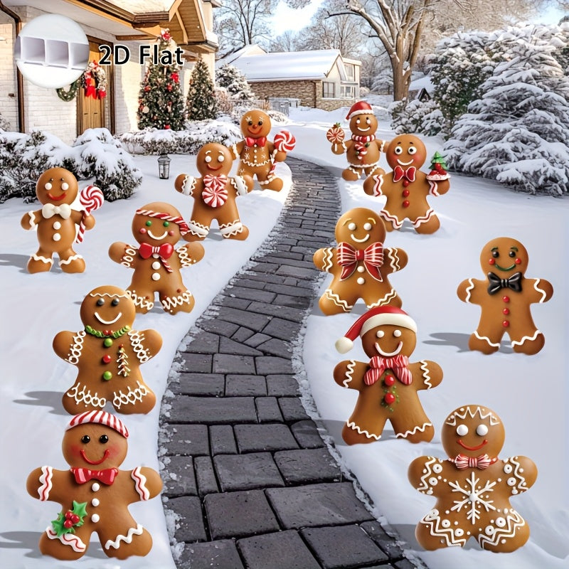 2D Flat, 12pcs Christmas Gingerbread for Man Yard Signs with Stakes - Xmas Gingerbread Yard Stakes Lawn Signs for Christmas Holiday Pathway Garden Patio Party Favors, 2D Flat