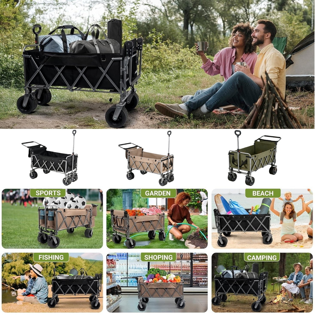 Large Capacity Collapsible Wagon with Opened Tailgate, 500lbs Pulled and Pushed Heavy Duty Folding Wagon Carts, 59" Extra Long Extender Wagons, All-Terrain Big Wheels for Shopping, Sports, Camping