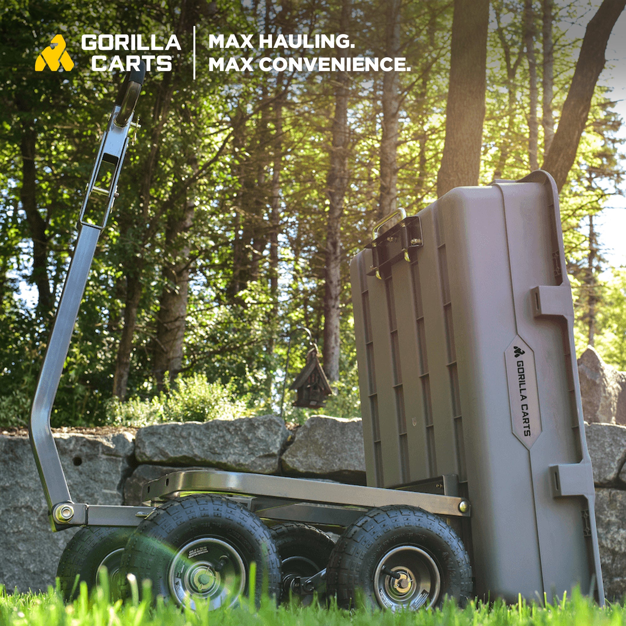 Gorilla Carts 800 Pound Capacity Heavy Duty Poly Yard Garden Steel Dump Utility Wheelbarrow Wagon Cart with 2 in 1 Towing ATV Handle, Gray