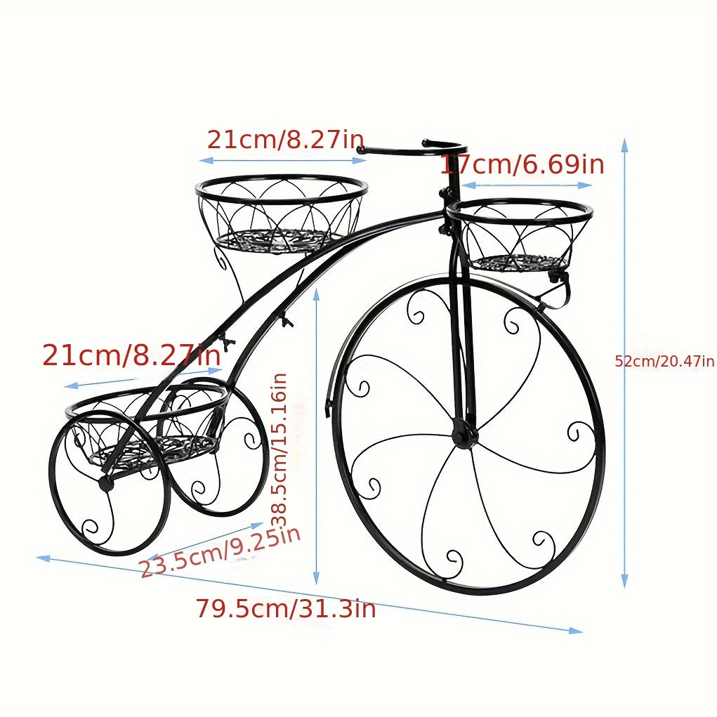 Metal Bicycle Planter 3 Tier Tricycle Flower Plant Stand Parisian Style Flower Display Stand Cart For Home Decor Patio Garden Flower Shop Indoor Outdoor