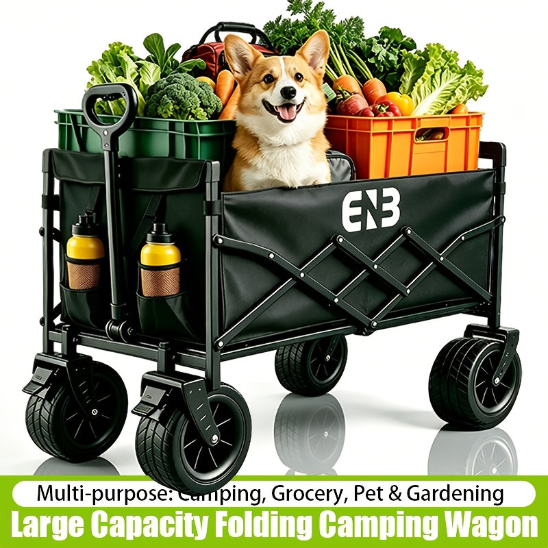 Foldable Heavy-Duty Hand Cart with Quiet All-Terrain Wheels & Carbon Frame - Portable Suitable for Camping, Beach, Garden Cart, Multifunctional Utility Wagon with Foldable for Groceries, Outdoor Use, Suitable for and Heavy Loads