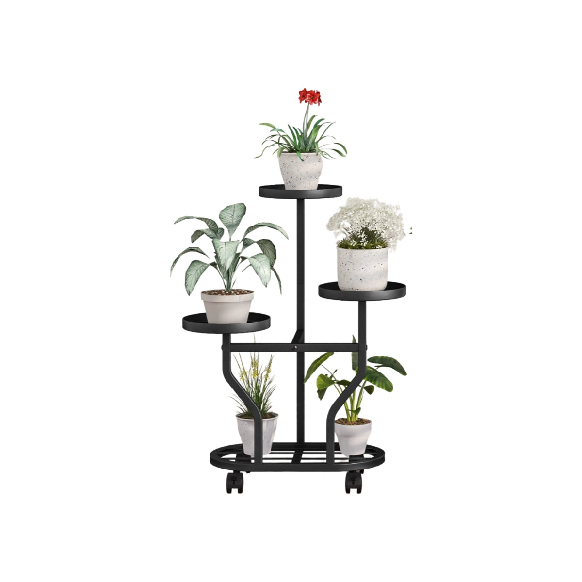 Four-Level Plant Display with Wheels, Metal Rack Suitable for Various Indoor And Outdoor Plants, Corner Shelf for Flowers in Living Rooms And Bedrooms