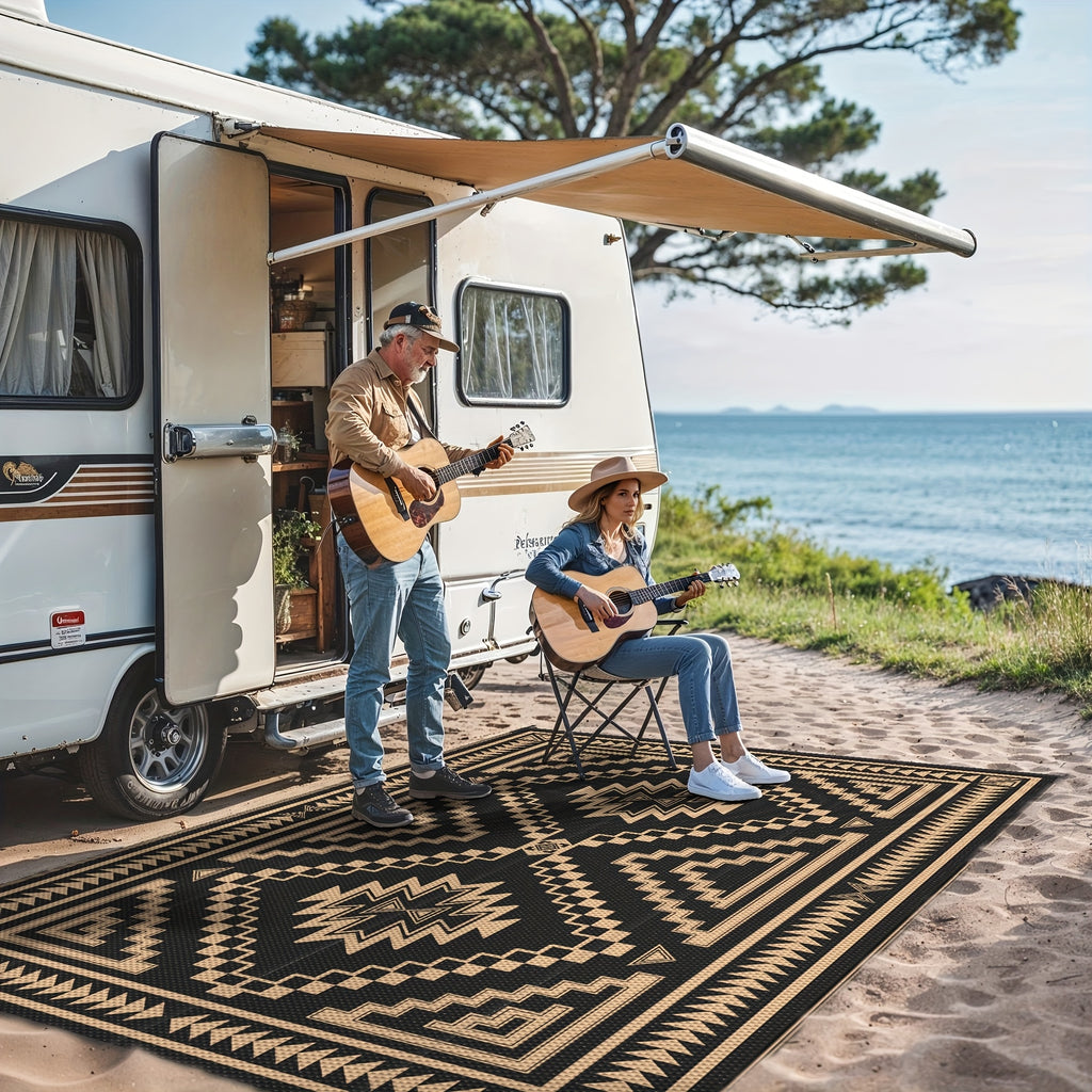Outdoor Mat Reversible Plastic Straw Camping Mat for Patio, Deck & RV - Blackbrown Lightweight Durable Mat