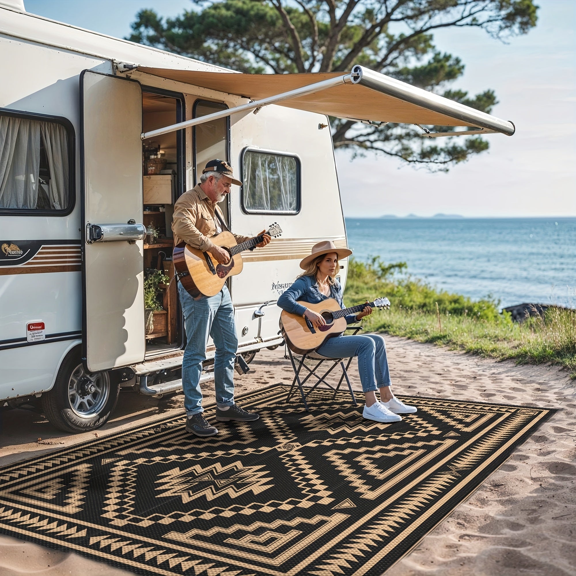 Outdoor Mat Reversible Plastic Straw Camping Mat for Patio, Deck & RV - Blackbrown Lightweight Durable Mat