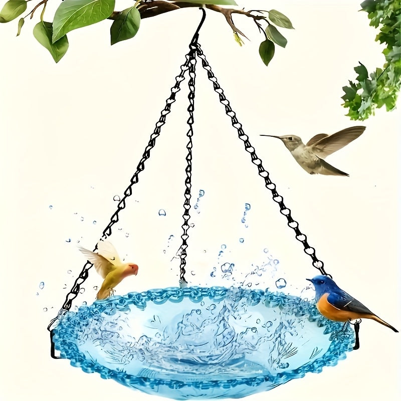 Elegant Hanging Bird Feeder with Chain - Durable PVC, Ideal for Outdoor Gardens & Balconies, Attracts Various Bird Species with Water-Filled Basin, Bird Feeders for Outside