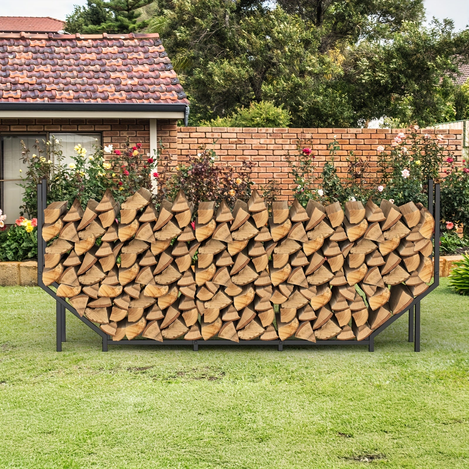 Heavy-Duty Adjustable Metal Firewood Rack - Large Capacity Outdoor/Indoor Log Holder with Sturdy A-Frame Design, Firewood Storage Stand for Fireplace, Wood Stacker Organizer for Patio,, Cabin, RV - Durable Black Metal, Firewood Rack Indoor, Firewood Stora