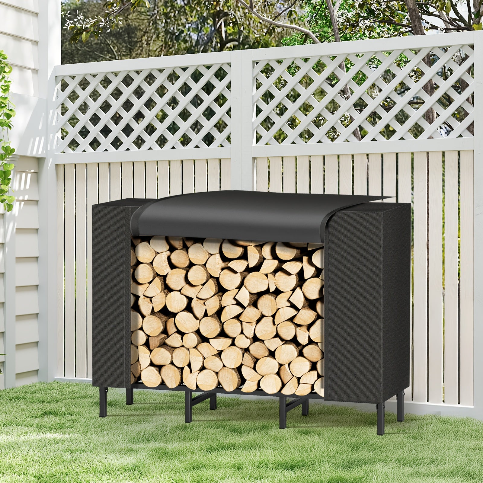 Heavy-Duty Adjustable Metal Firewood Rack - Large Capacity Outdoor/Indoor Log Holder with Sturdy A-Frame Design, Firewood Storage Stand for Fireplace, Wood Stacker Organizer for Patio,, Cabin, RV - Durable Black Metal, Firewood Rack Indoor, Firewood Stora