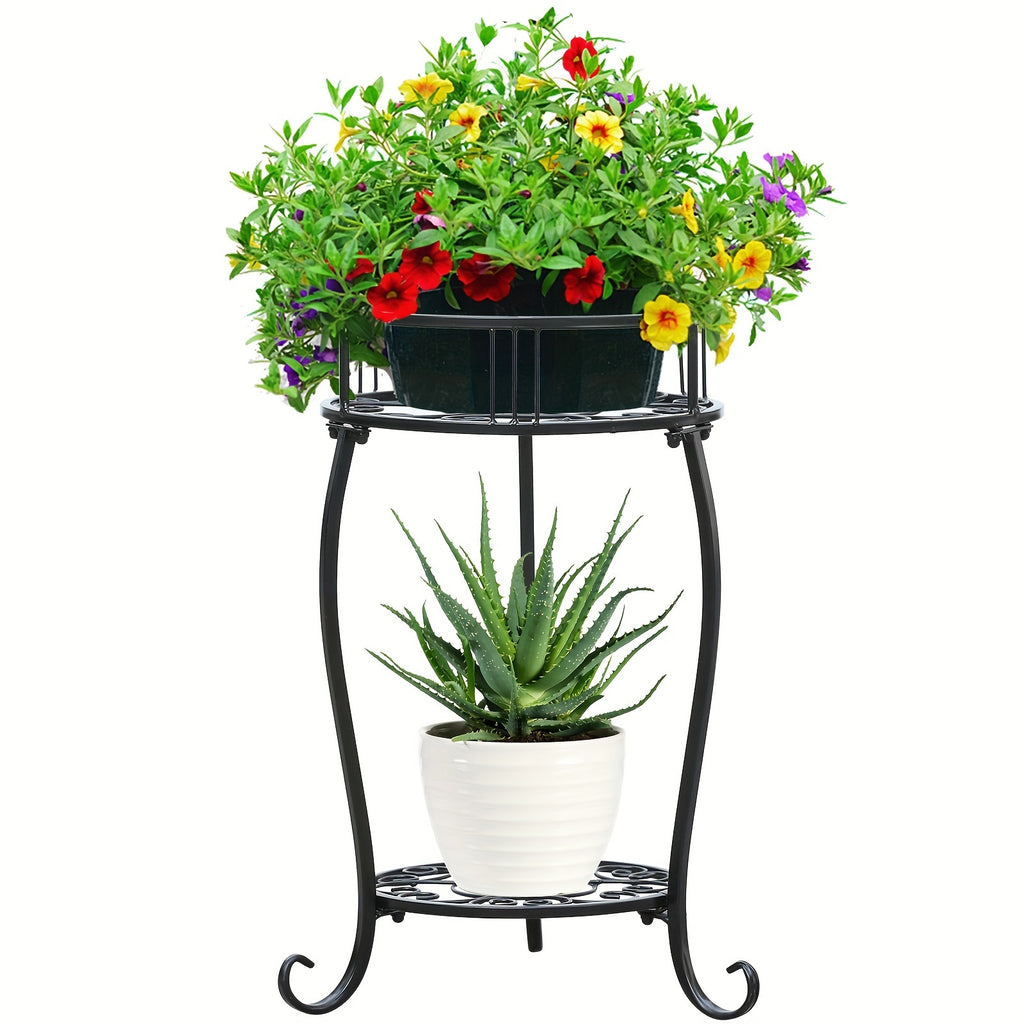 Potted Plant Stand 2 Tier Metal Flower Pot Stand Anti-Rust Heavy Duty Plant Holder Shelf for Home Indoor Outdoor (Patent Number: D966732)