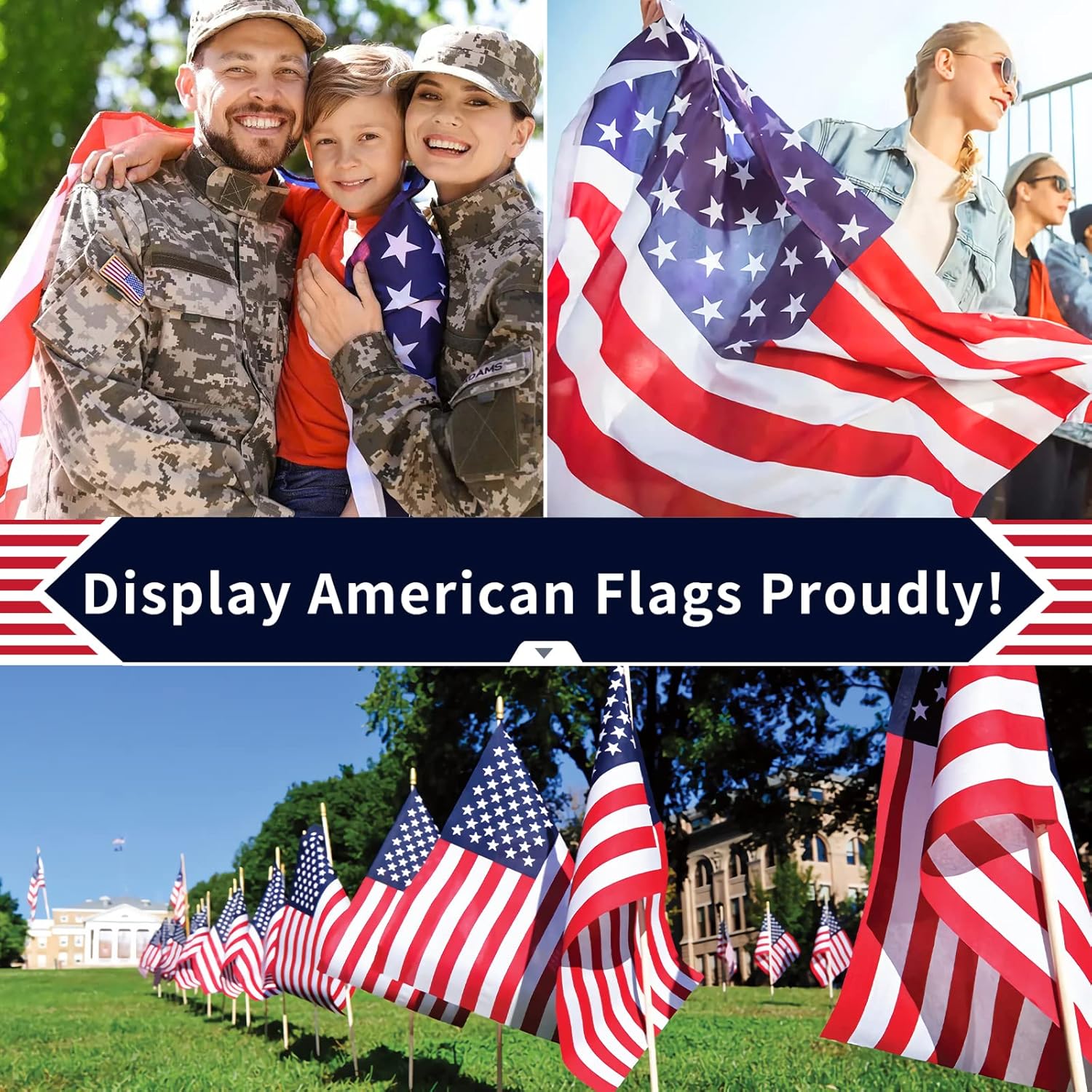 4Packs American US Flag 3x5Ft, Vibrant Color And Fade Resistant US Flags For Outside 3x5 Ft Flags Stitched Long Lasting Polyester With Durable Brass Grommets USA Flag