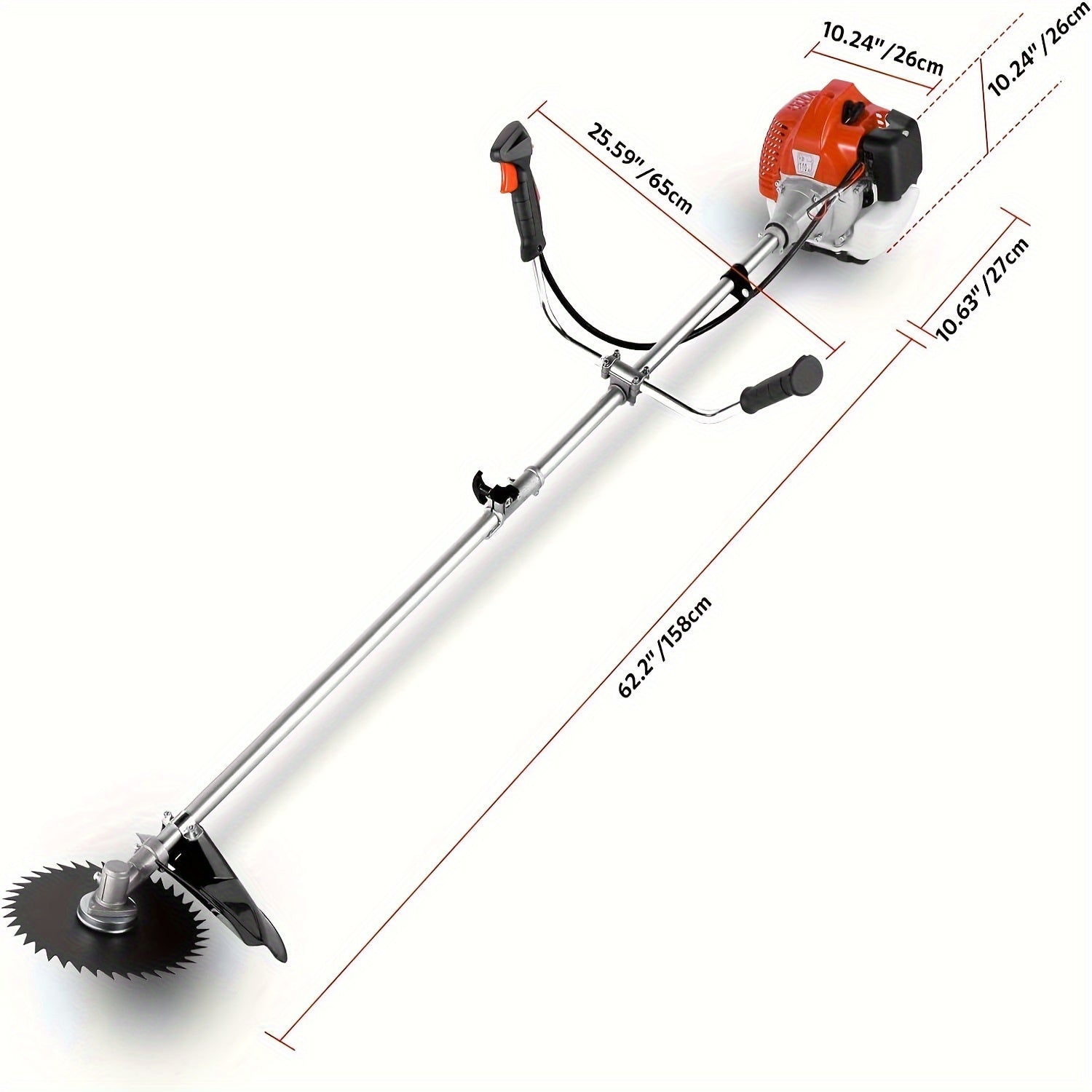 4-In-1 Gas Weeder, 18.5 Inch Cutting Path Gas Weeder, 58Cc Brush Cutter Gas Powered 2-Cycle with 4 Removable Heads, Straight Shaft String Trimmer for Weeds And Bushes, Orange/Green/Red