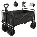 SZHLUX Collapsible Foldable Wagon, Beach Wagon with Big Wheels for Sand, Utility Grocery Wagon with Side Pocket And Brakes for Camping Sports Outdoor Activities