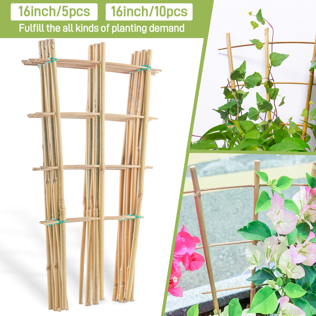 5pcs/ 10pcs Bamboo Trellis for Climbing Plants, 16 Inch Natural Garden Fan-Shaped Plant Support Bracket, Suitable for Potted Plant Decoration