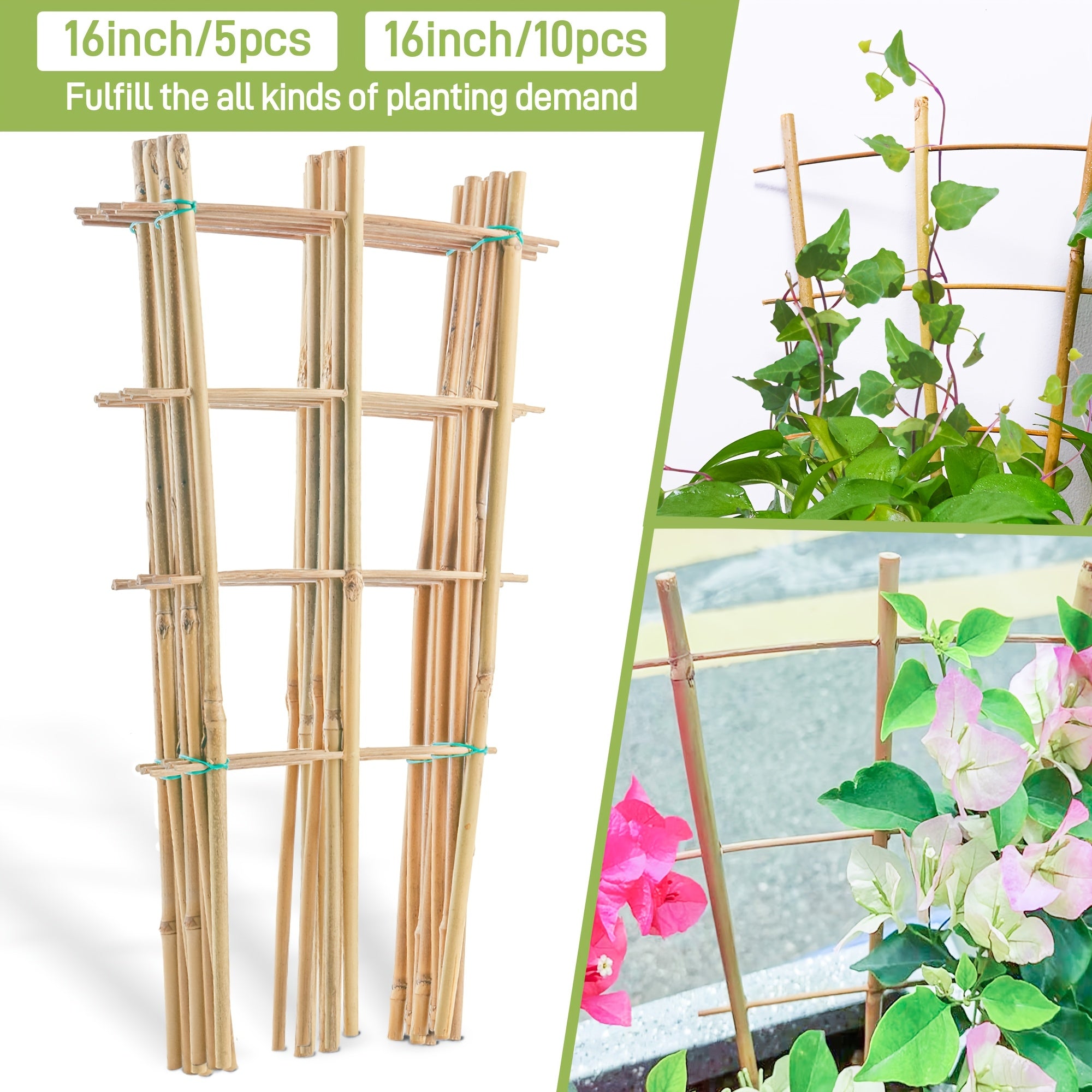 5pcs/ 10pcs Bamboo Trellis for Climbing Plants, 16 Inch Natural Garden Fan-Shaped Plant Support Bracket, Suitable for Potted Plant Decoration