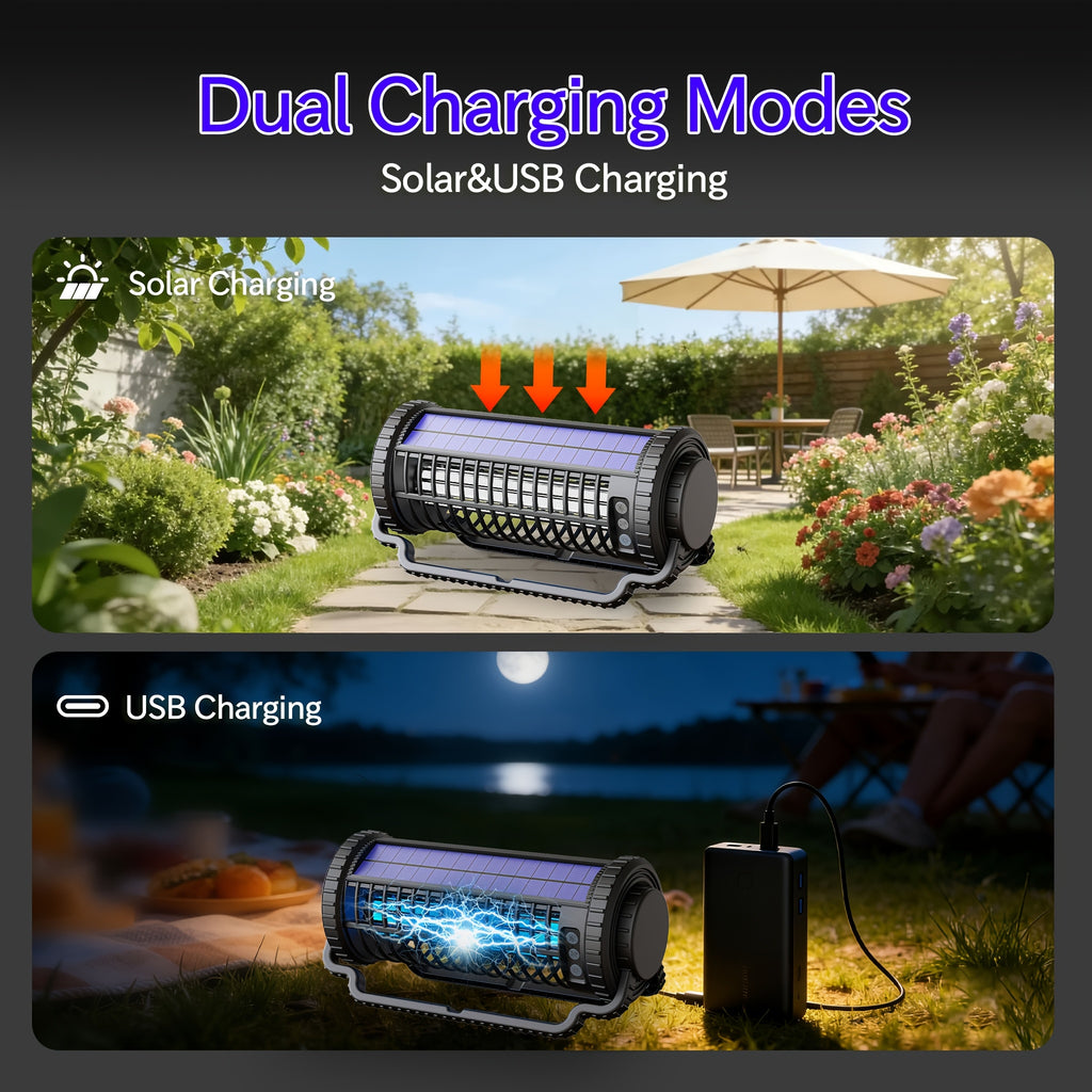 Solar Bug Zapper & Mosquito Killer Lamp - UV, Auto-Sensor, Dual Charging (Solar + USB) With 4000mAh Battery, Lighting Mode, For Indoor/Outdoor, Camping, Patio, Effectively Traps & Kills Mosquitoes, Flies, Gnats, Fruit Flies Mosquito Trap.