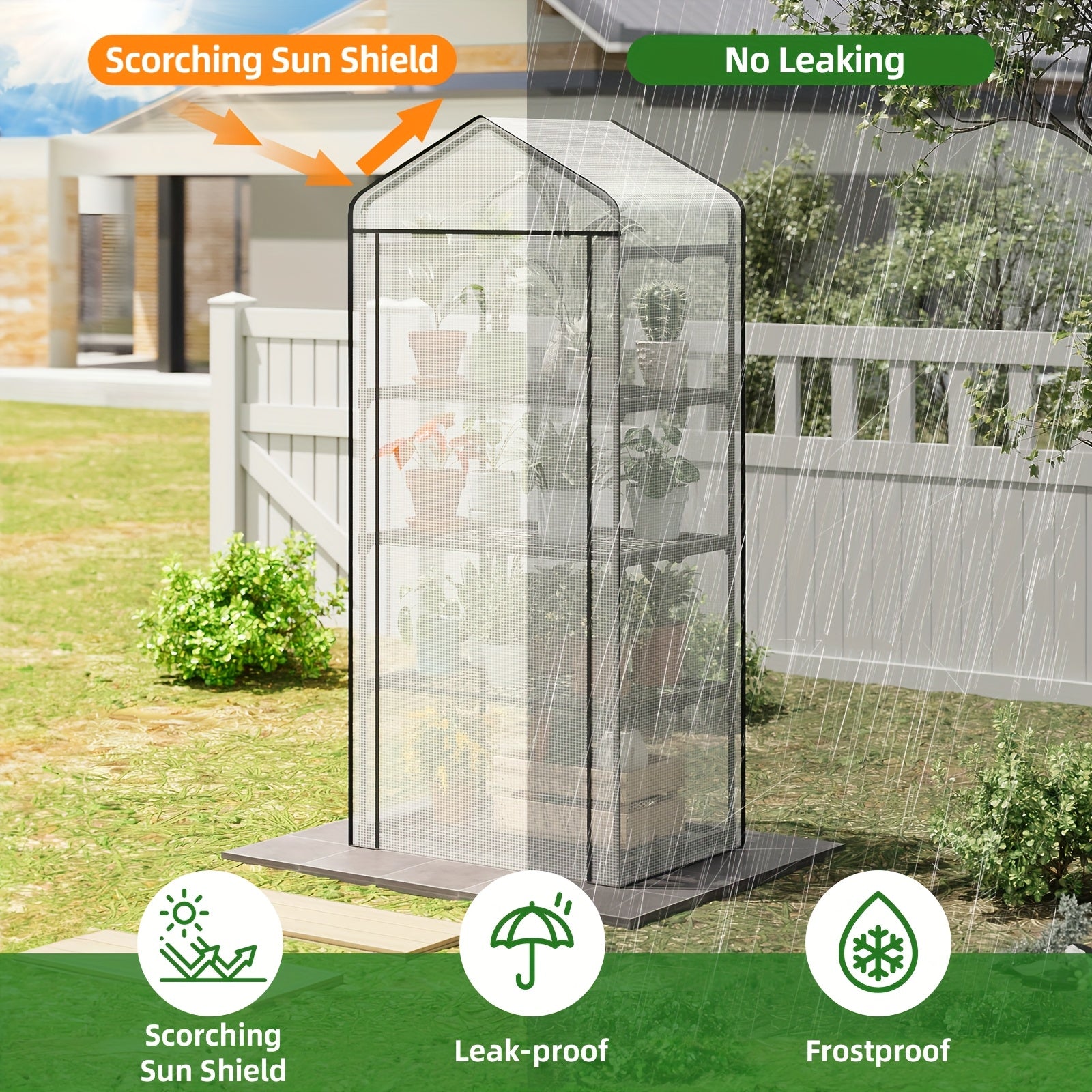 WHONLINE 1pc 3/4-tier Portable Mini Greenhouse, Plastic Plant Greenhouse with Sturdy Stand for Indoor And Outdoor, Stand Greenhouses with Durable PE Cover, Quick Aluminum Assembly Warm House for Seedling Flowers Growing, for Halloween And Christmas