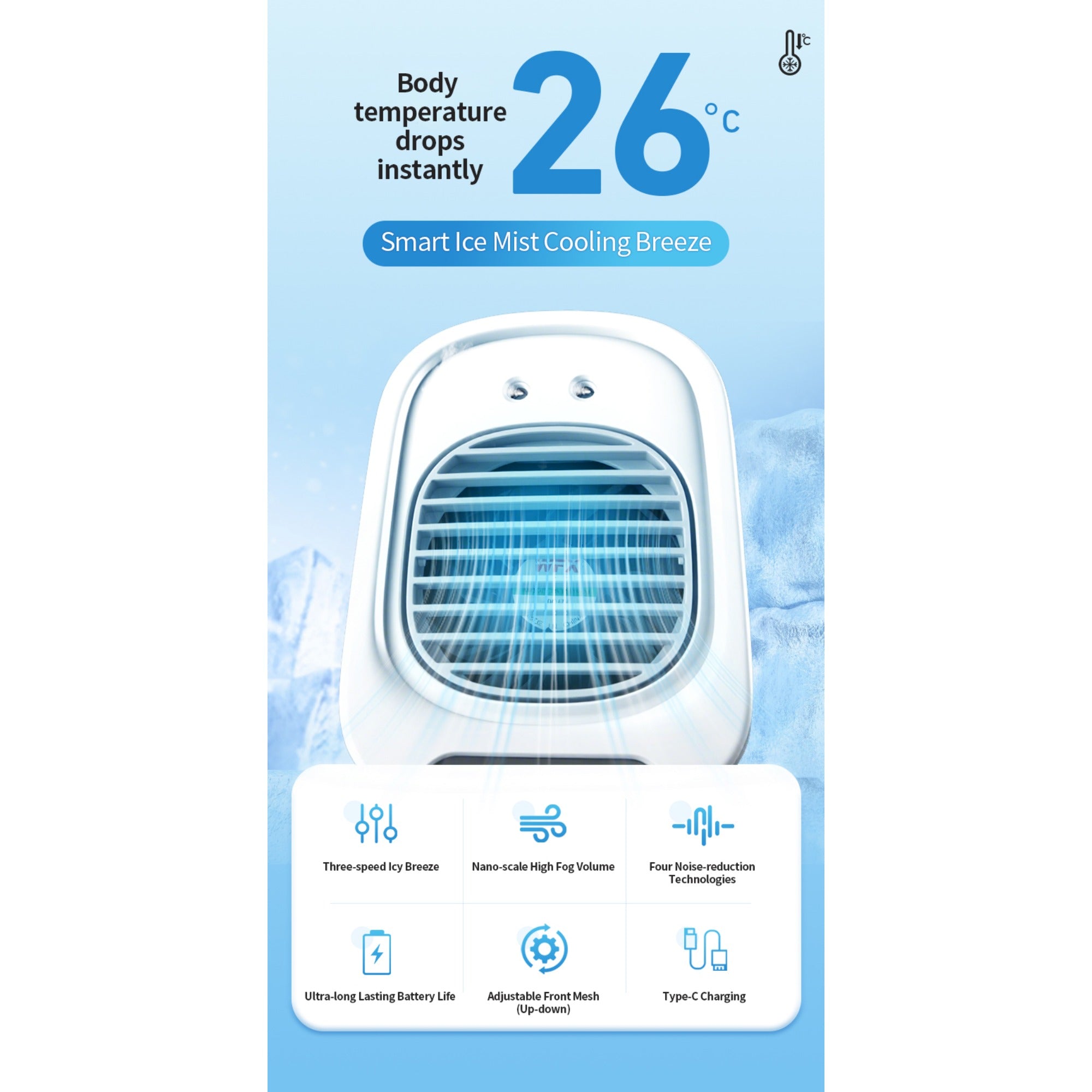 Portable Cooling Fan with a 6000Mah Misting Feature, USB-C Charging, Two Speed Settings And Two Mist Modes (Continuous/Intermittent), an Integrated Portable Cooling Fan with Cooling Capabilities - USB Rechargeable Fan Suitable for Home, Outdoor