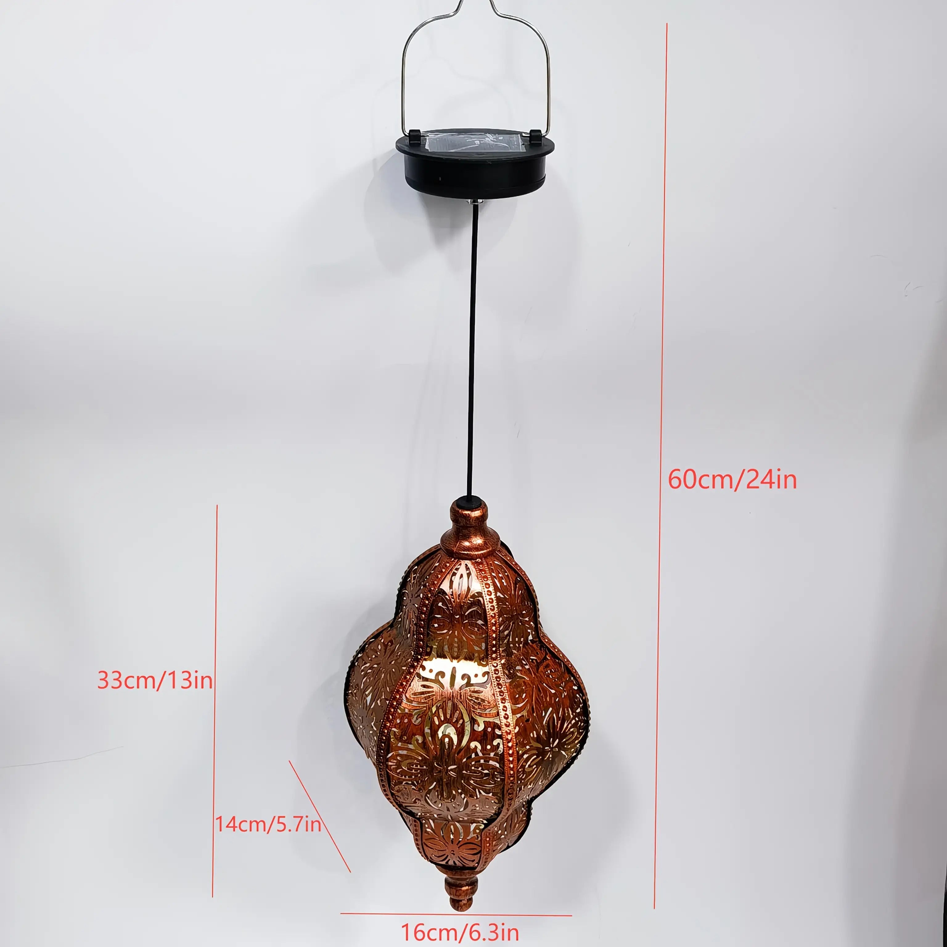 27.17 Inch Outdoor Hanging Lantern - Metal Light Fixture Ideal for Garden, Patio, Porch, Lawn, And Deck - Removable Solar Panel, Oil-Rubbed End, Ceiling Or Pendant Installation