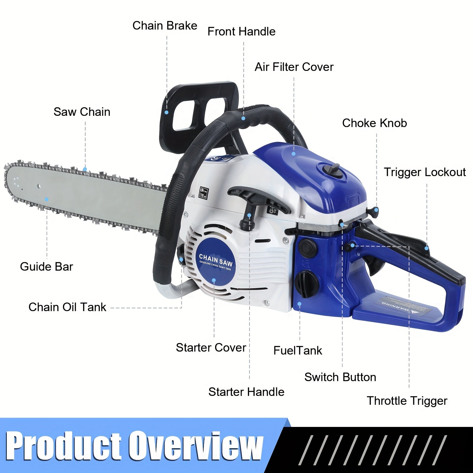 58Cc Gasoline Chain Saw - Powerful 2-Stroke Engine, 20-Inch Saw Chain - Cutting Tool, Efficient Wood Cutting, Logging And Ranch, Farm - Durable Design, Silent Design Safe to Use, Shockproof Handle, Suitable for Family Gifts