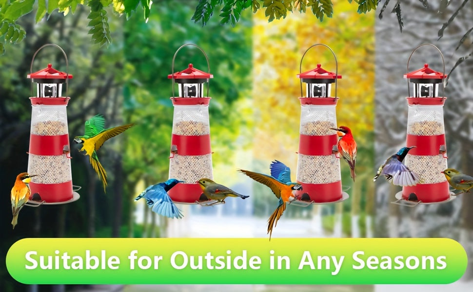 Solar Bird Feeder Lighthouse Hanging Outdoor Birdfeeder Garden Lantern LED Lights Backyard Decor Patio Gifts for Bird Lovers