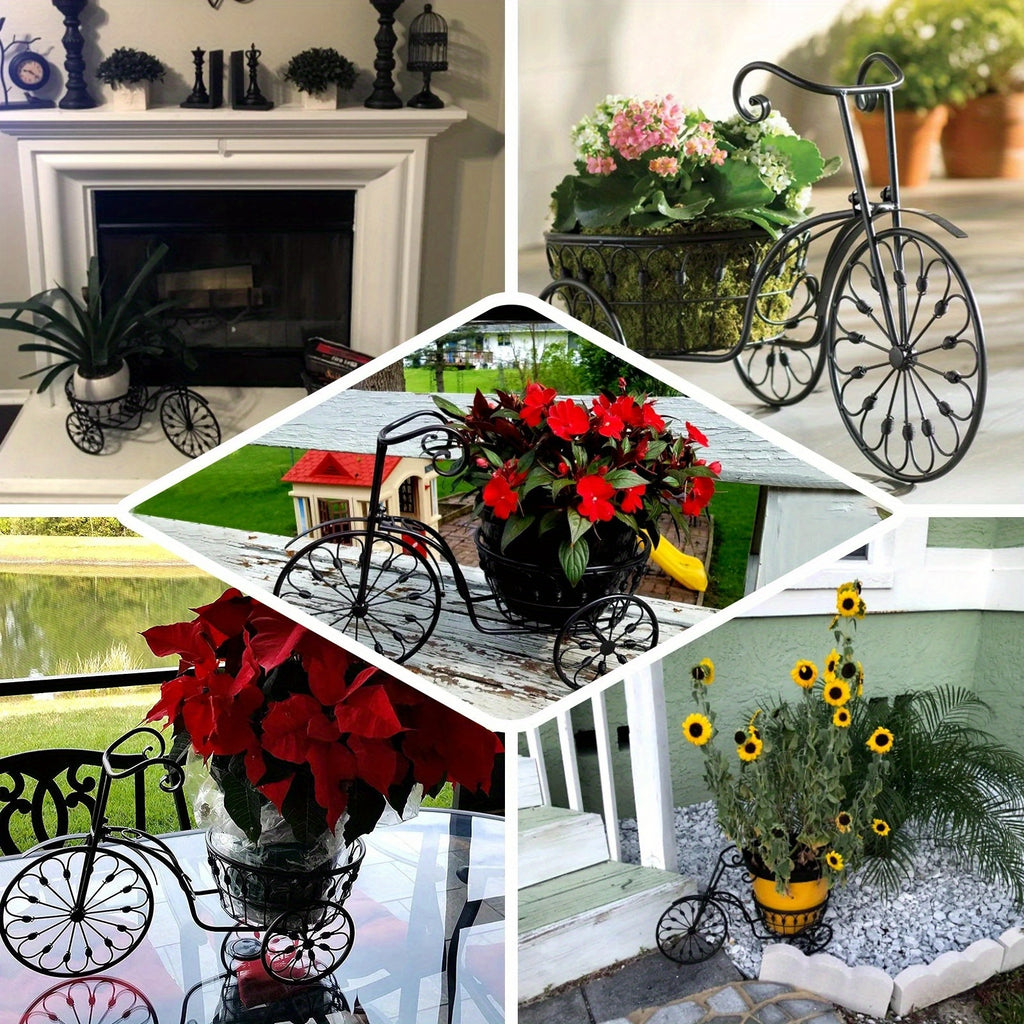 2-Inch Black Metal Bicycle Basket Planter - Indoor/Outdoor Decorative Plant Holder with Sturdy Frame, Perfect for Kitchen Additions, Spring Decorations, Summer Decorations