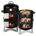 Vertical Charcoal Smoker Grill with 3 Levels, Wood Smoker Grills with Large Cooking Capacity, Easy Temperature Control, And Durable Construction - BlackPortable BBQ Grill for Camping, Outdoor Cooking, Backyard