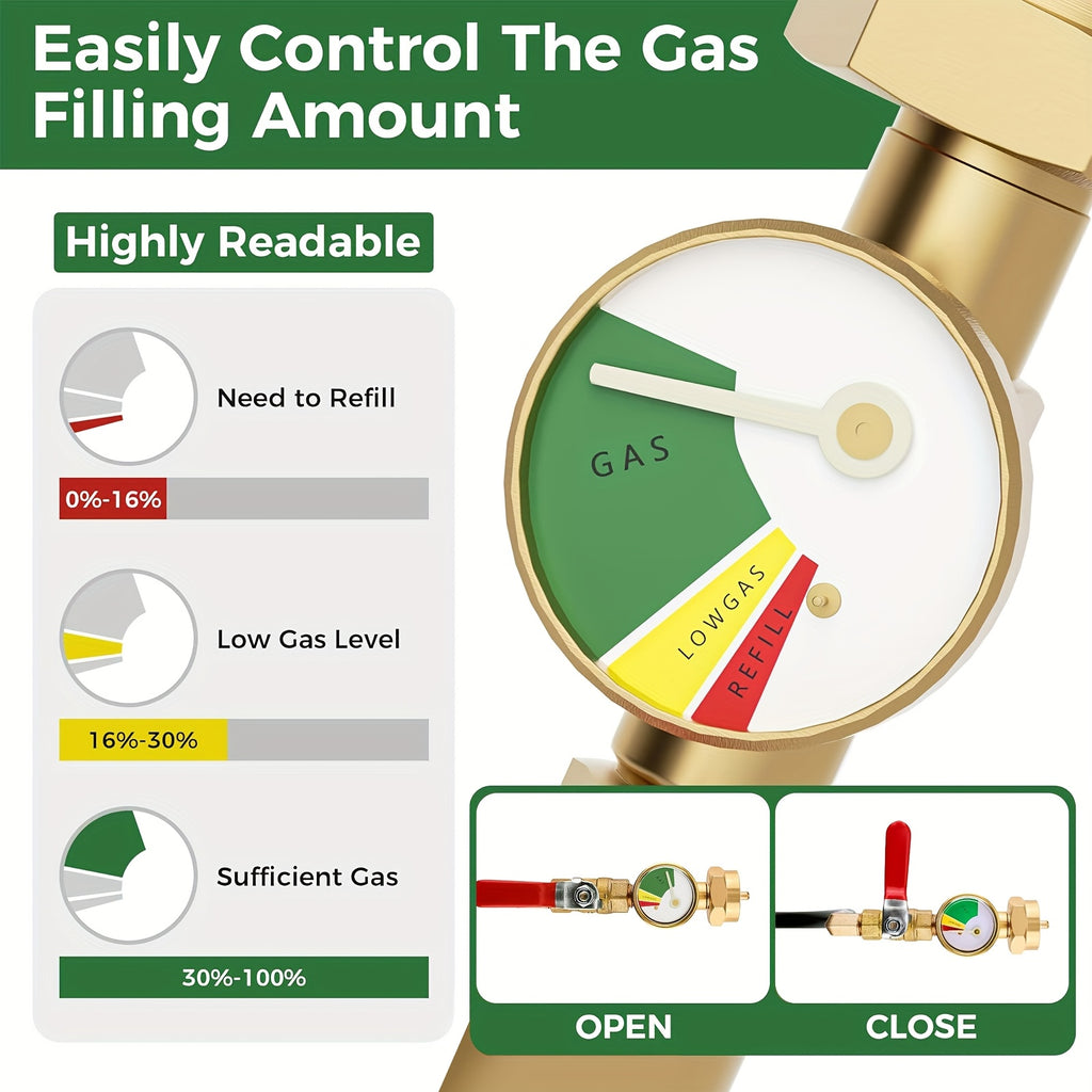 Propane Refill Adapter Hose For 1 Lb Tanks, Propane Tank Refill Adapter Rubber Hose With Pressure Gauge Propane Tank Filler 350 PSI High Pressure Camping Grill (QCC/Type1 Inlet) 1LB Propane Tank Adapter Connector With On/Off Control Valve