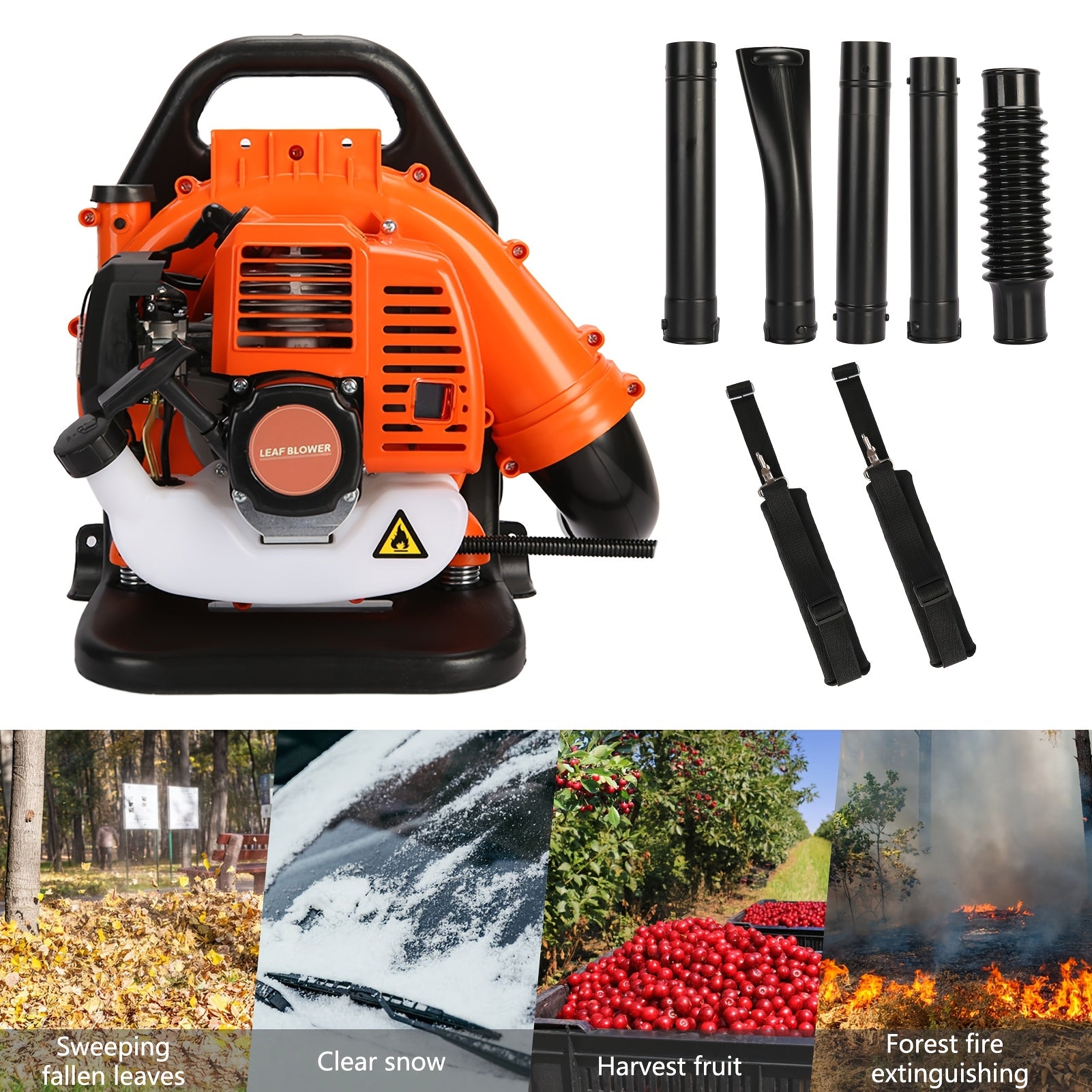 70.92 "x 17.73" X 17.73" Air-cooled Two-stroke Gas Engine, Backpack Style Blade Blower, High-power Two-stroke Strong Wind ABS Garden Backpack Style Snow Blower (orange)