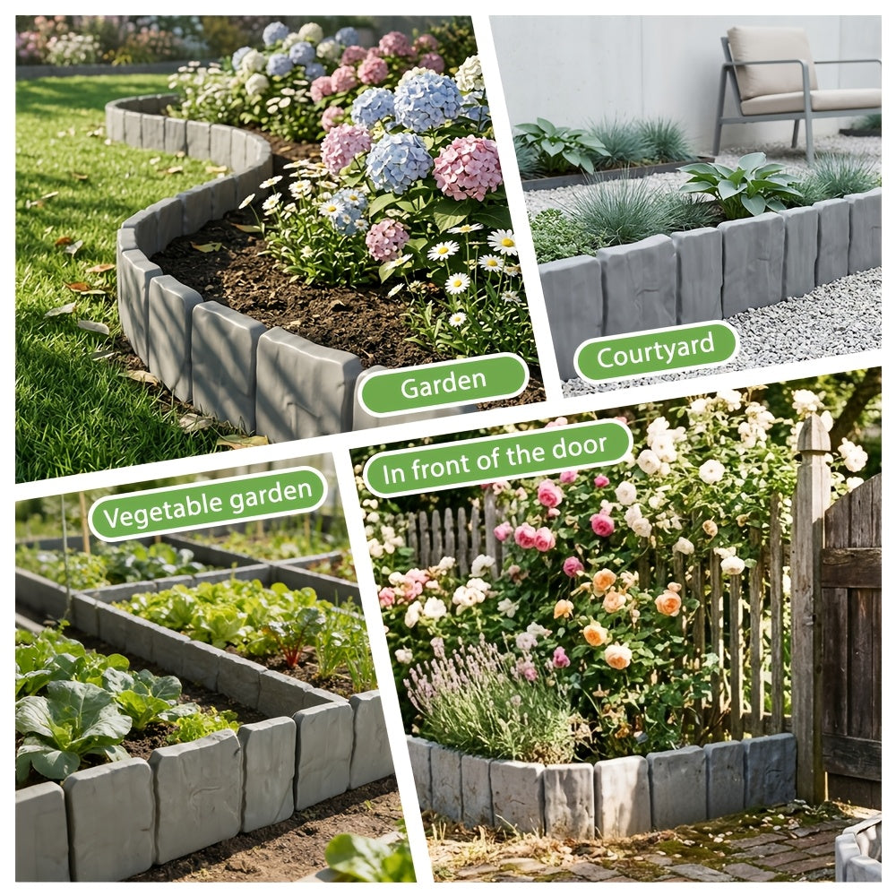 20/40pcs Outdoor Garden Fence, 40pcs Stone-Look Landscape Plastic Fence, Lawn And Garden Edging, Ground-Mounted | Multi-functional, Suitable for Outdoor Decoration, Lawn And Garden Partitioning, Vegetable Patches, Courtyards, And Garden Decoration
