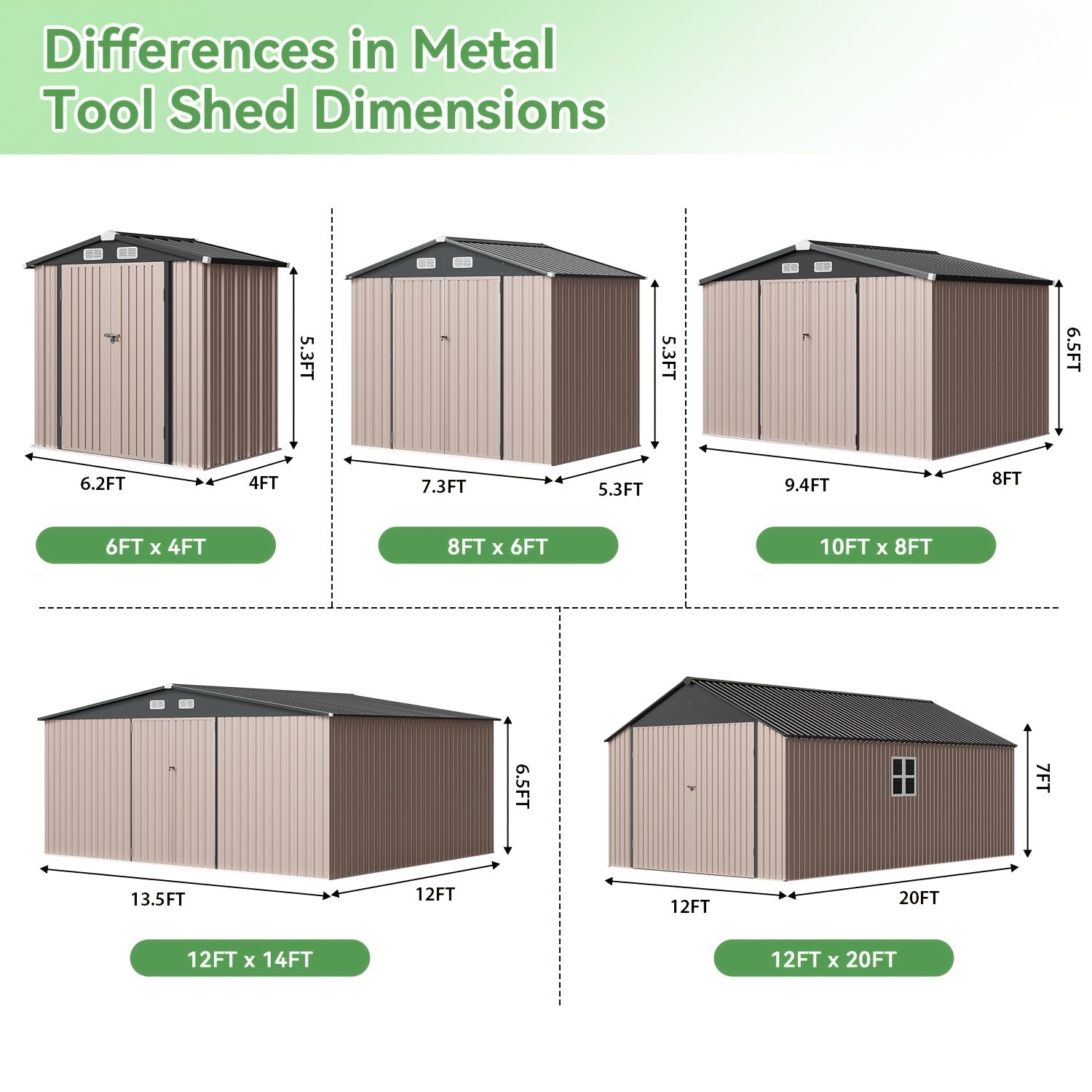 12x20x9.3/12x14/6x4ft Metal Storage Shed - Outdoor Garden Shed Kit, Lockable Tool Shed, Backyard Shed with Double Hinged Doors, 4 Windows, Carport for Car, Truck, Bike and Lawn Mower & Equipment, Brown
