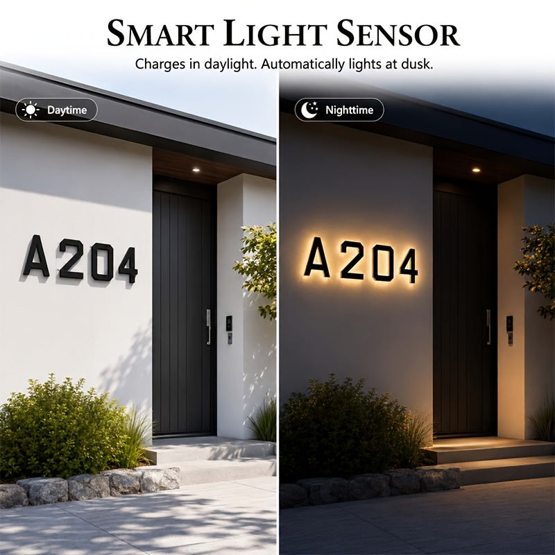 Upgraded 9-Inch Outdoor Solar House Numbering Light, IP44 /Intelligent Light Sensing, Home Address Light Suitable For: Courtyard Wall Exterior Lights/Porches/Residential Luminous Address Signs/Large Modern Style Lighting House Number Lights