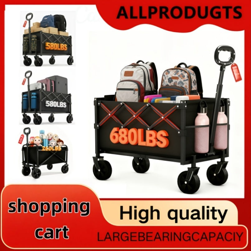 300pc230/560/691 Sports Equipment Transport Cart, Portable Trolley, Heavy-Duty Folding Hand Truck, All-Terrain Wheels, Large Capacity Multi-functional Outdoor Shopping Cart, Suitable For Shopping, Barbecues, Beaches, Picnics, And Travel.
