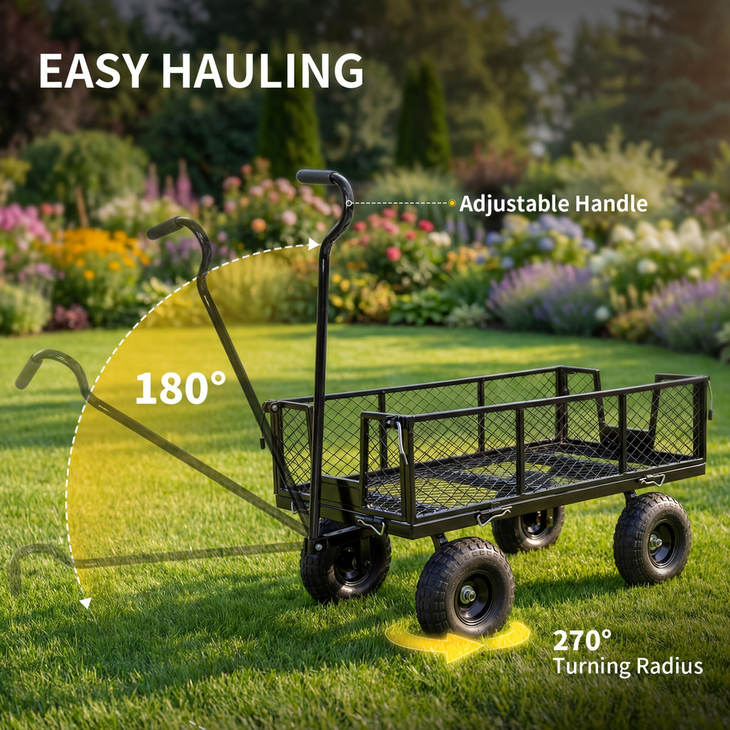 Northsky Heavy Duty Garden Cart - 800Lbs Load Capacity with 180° Rotating Handle, 10" All-Terrain Tires, Removable Sides for Easy Hauling, Garden Wagon for Yard Work, Outdoor Utility Cart