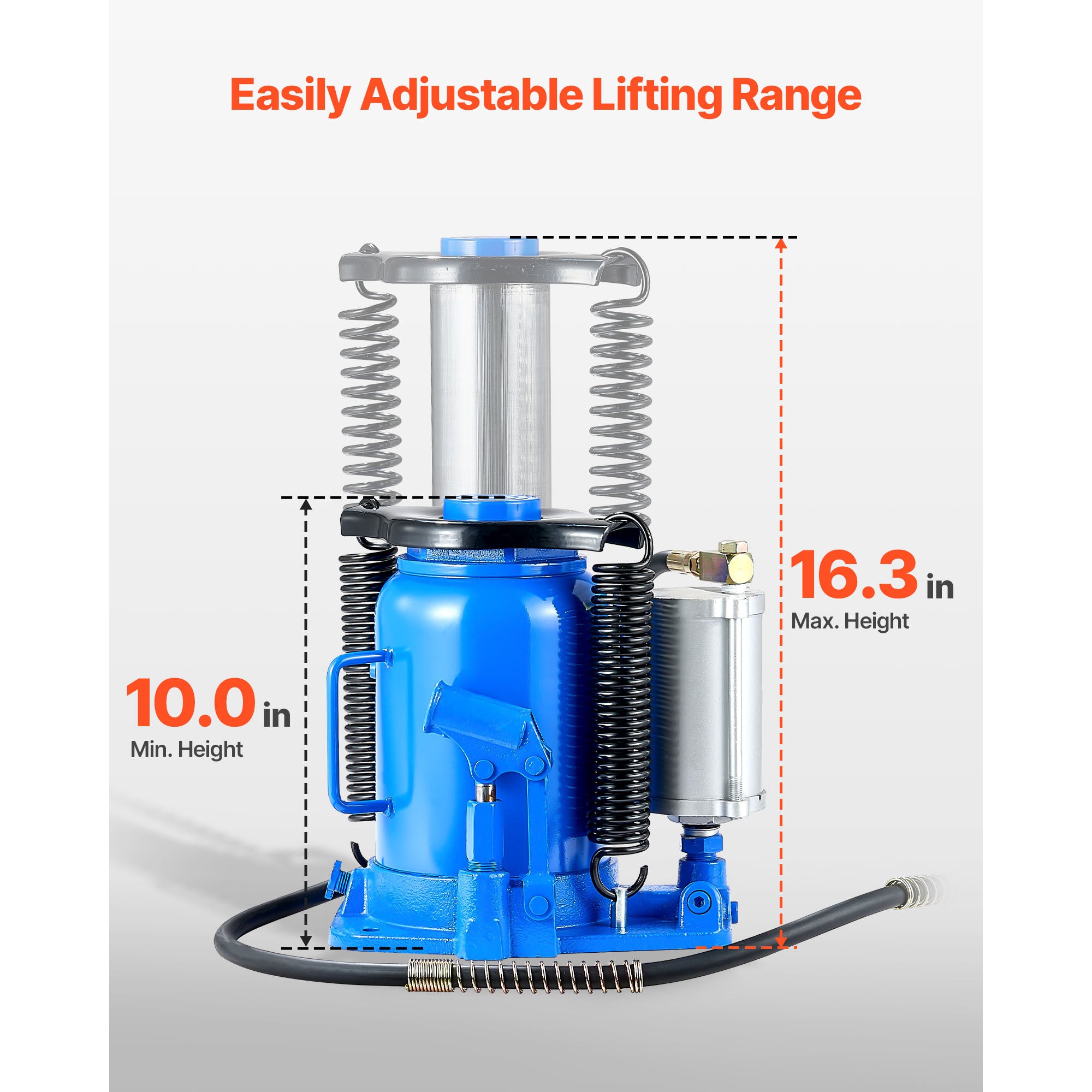 VEVOR Air Hydraulic Bottle Jack, 32 Ton (70546.9 lbs) Capacity, 10-16.3 Inch Lifting Range, Pneumatic/Manual Heavy Duty Welded Bottle Jack with Pump for Car, SUV, Pickup, Truck, RV, Auto Repair, Blue