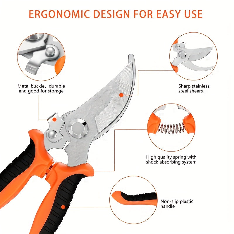 6-Piece Heavy-Duty Garden Pruning Shears Set, Stainless Steel Blades, Ergonomic Non-Slip Handles for Both Hands, Multi-Functional Pruning Shears/Fruit Picking Shears/Branch Cutters, for Lawn Trimming/Tree Care/Fruit Harvesting