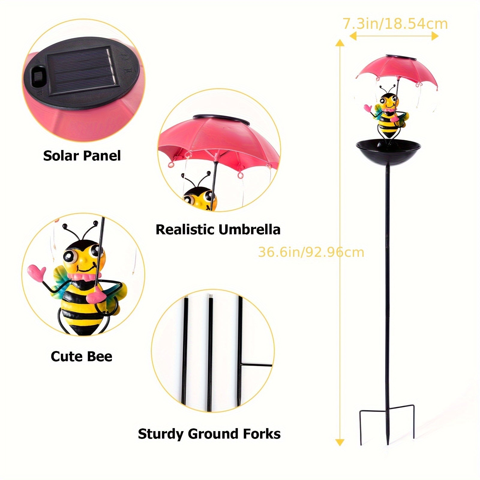 36.2 Inch Iron Bee Figurine for Home Decoration, Collectible Patio Ornaments, Solar LED String Lights, Includes Bird Feeder Feature, Perfect for Father'S Day, Thanksgiving, Christmas Gifts, Ideal for Lawn, Patio, And Garden