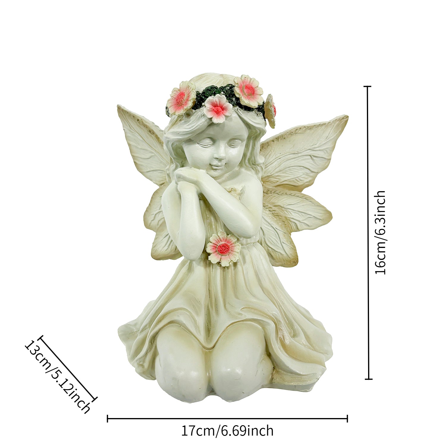 Solar Angel Garden Statue, Outdoor Lawn Decor Figurine Light, Resin Flower Sculptures with LED Lights, Art Housewarming Ornament Gift for Yard Fairy Backyard Lawn Patio Porch Balcony