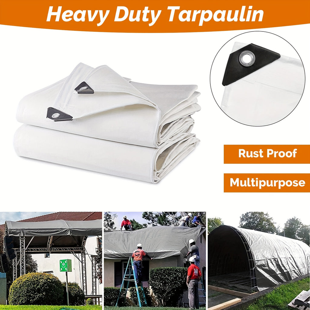 [Waterproof Outdoor Tarpaulin] Extra Thick 14 Mil Poly Tarp Cover Waterproof Snow Rain Resistant Poly White Tarpaulin With Grommets And Reinforced Edges For Outdoor Camping Pool Cover Tear And Rip Resistant Poly Tarpaulin