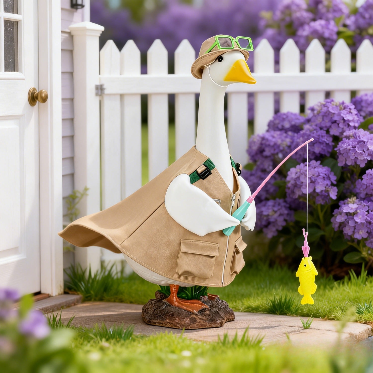 Fisherman Outfit Goose Costume for 23-Inch Lawn Geese, Outdoor Garden Porch Yard Clothing, Cute Goose Apparel for Seasonal Decoration, Outdoor Display, Farmyard Garden Party, Patio Fun, Home Garden Additions