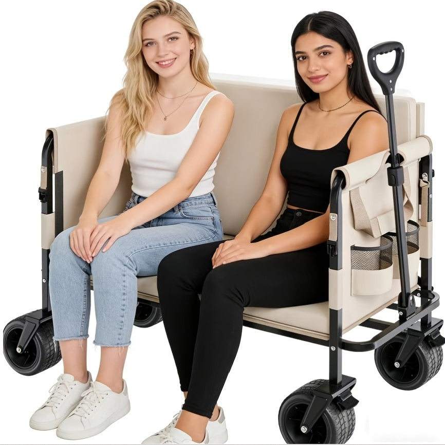 680 Lb Load Capacity Folding Handcart, 60-gallon Capacity - Can Convert Into A Sofa Stool, Perfect For Camping, Beach, Picnics, Gardening - Durable Metal Frame, Large Foldable Handcart, Garden Tool Cart